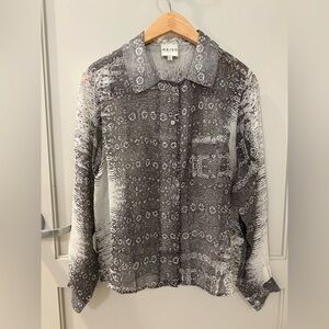 Reiss Eddi Silk Snake Print Grey & White Sheer Blouse US 4